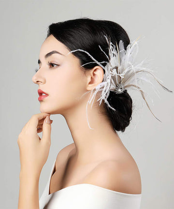White Vintage Classical Feather Wedding Elegant Hat Fascinators/Headpiece with Crystal
