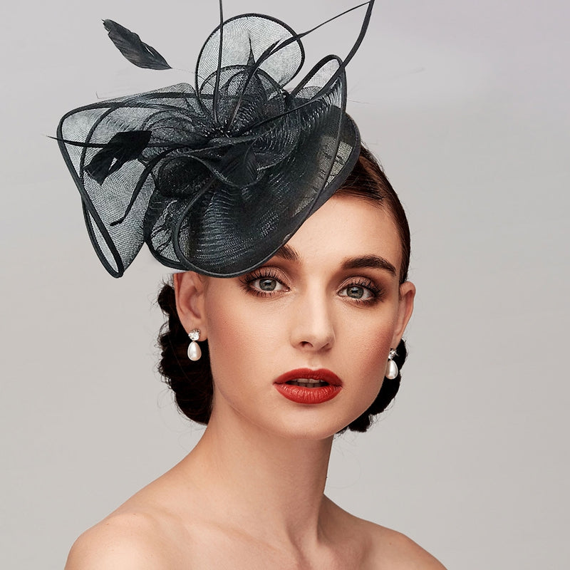Women's Burgundy Net Wedding Party Ladies Day Feather Headpiece/Fascinator