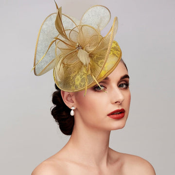 Women's Burgundy Net Wedding Party Ladies Day Feather Headpiece/Fascinator