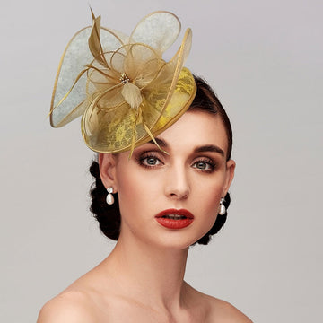 Women's Burgundy Net Wedding Party Ladies Day Feather Headpiece/Fascinator