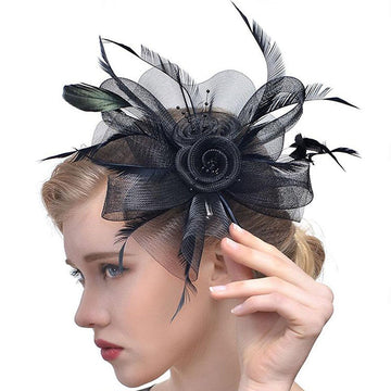 Organza Fedora Hat Ladies Day Feather Cocktail Headpiece/Veil Hat With Bow