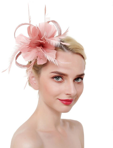 Luxury Organza Fedora Hat Horse Race Simple Feather Pure Color Headpiece/Veil Hat