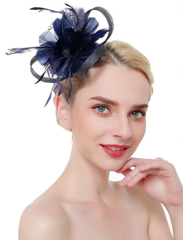 Luxury Organza Fedora Hat Horse Race Simple Feather Pure Color Headpiece/Veil Hat