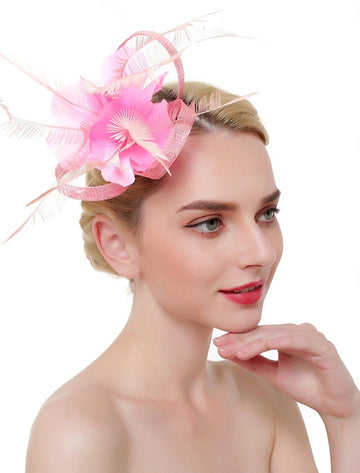 Luxury Organza Fedora Hat Horse Race Simple Feather Pure Color Headpiece/Veil Hat
