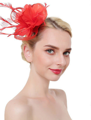 Luxury Organza Fedora Hat Horse Race Simple Feather Pure Color Headpiece/Veil Hat