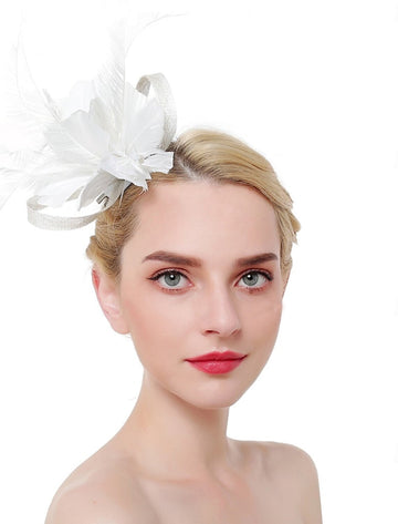 Luxury Organza Fedora Hat Horse Race Simple Feather Pure Color Headpiece/Veil Hat
