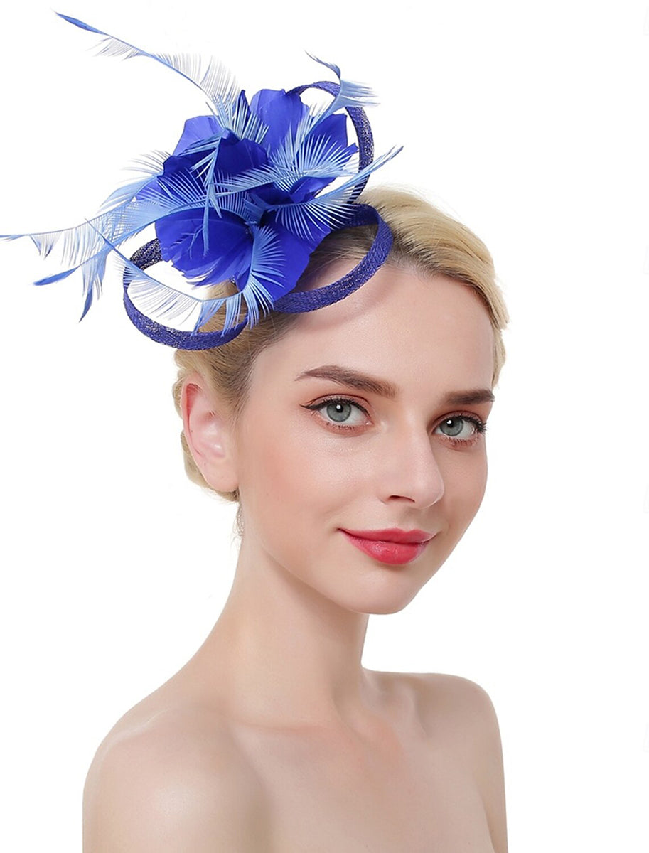 Luxury Organza Fedora Hat Horse Race Simple Feather Pure Color Headpiece/Veil Hat