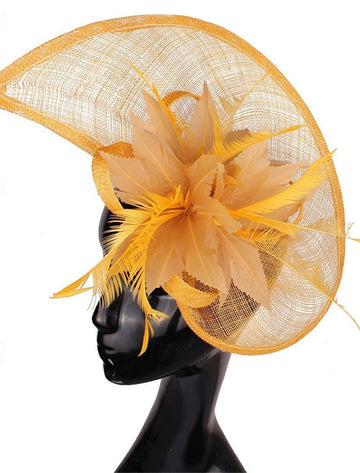 Faux Linen Fedora Hat Elegant Party Floral Feather Headpiece/Headwear