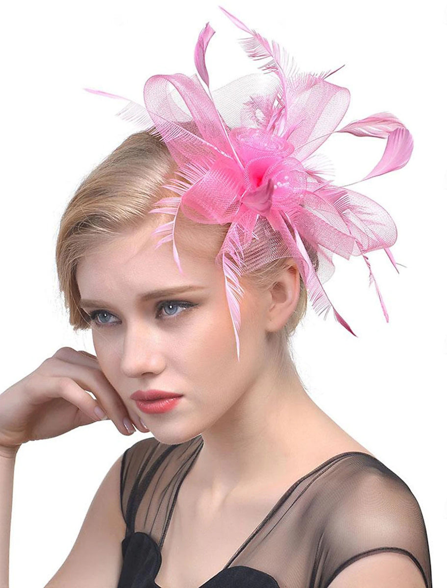 Women's Fedora Hat Veil Wedding Party Flower Feather Vintage Fascinator/Headband