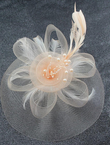 Vintage Organza Horse Race Cocktail Party Feather Veil Hat/Headpiece With Bow