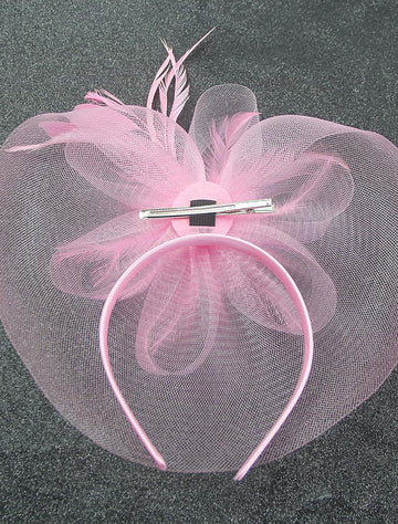Vintage Organza Horse Race Cocktail Party Feather Veil Hat/Headpiece With Bow