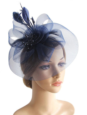 Vintage Organza Horse Race Cocktail Party Feather Veil Hat/Headpiece With Bow