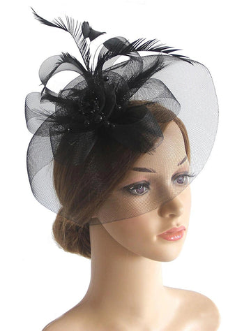 Vintage Organza Horse Race Cocktail Party Feather Veil Hat/Headpiece With Bow
