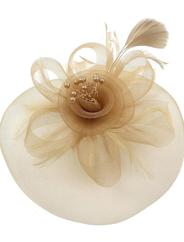 Vintage Organza Horse Race Cocktail Party Feather Veil Hat/Headpiece With Bow