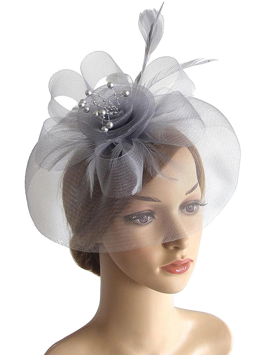Vintage Organza Horse Race Cocktail Party Feather Veil Hat/Headpiece With Bow