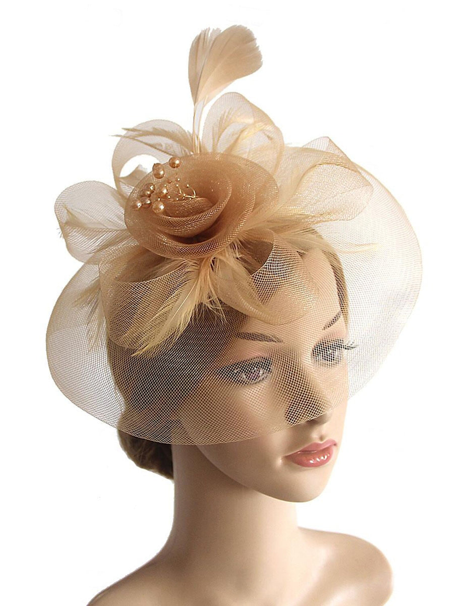 Vintage Organza Horse Race Cocktail Party Feather Veil Hat/Headpiece With Bow