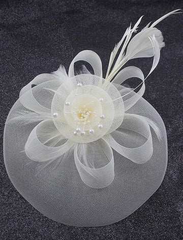 Vintage Organza Horse Race Cocktail Party Feather Veil Hat/Headpiece With Bow
