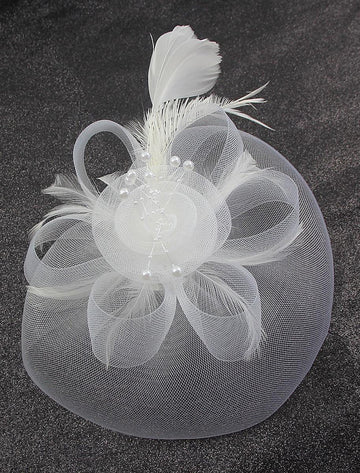 Vintage Organza Horse Race Cocktail Party Feather Veil Hat/Headpiece With Bow