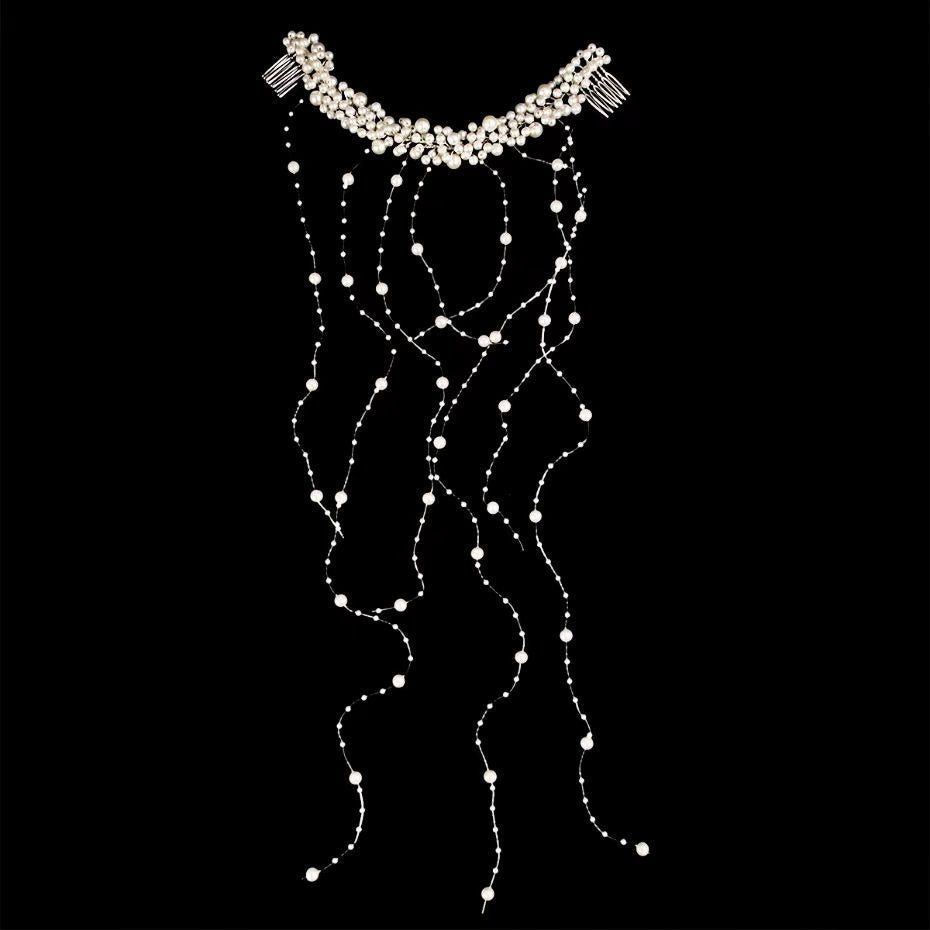 Tassel Comb Bridal Headpiece with Pearls
