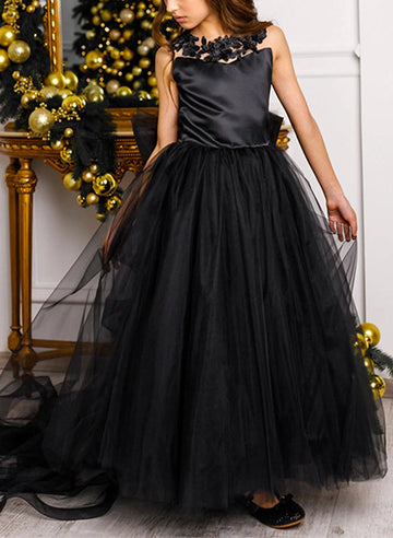 A-Line/Princess Scoop Flower Girl Dresses With Bowknot