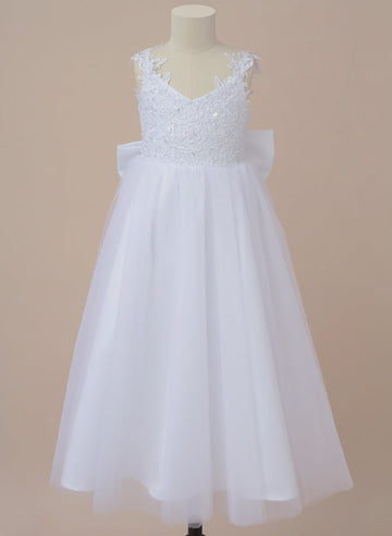 A-Line/Princess V-Neck Flower Girl Dresses With Bowknot