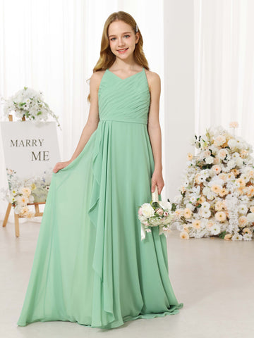 A-Line/Princess Chiffon Sleeveless Scoop Neck Floor-Length  Flower Girl Dresses