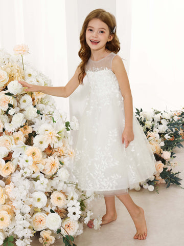 A-Line/Princess Lace Sleeveless Scoop Neck Flower Girl Dresses