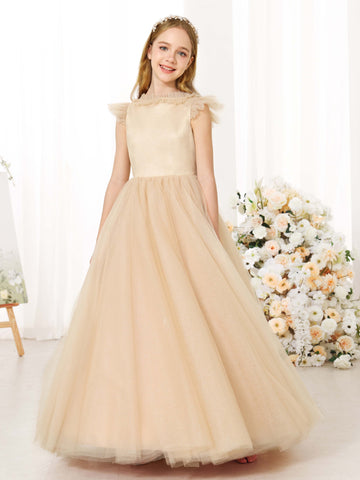 Ball-Gown Tulle Sleeveless Scoop Neck Floor-Length  Flower Girl Dresses