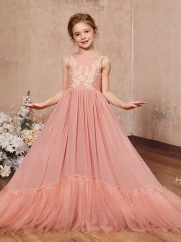 A-Line/Princess Chiffon Sleeveless Square Neck Floor-Length Flower Girl Dresses