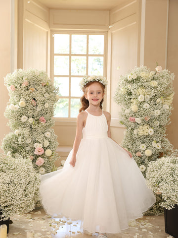 Ball-Gown Scoop Sleeveless Ankle-Length Flower Girl Dresses With Tulle