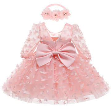 A-Line/Princess Scoop Neck 3/4 Length Sleeves Knee-Length Flower Girl Dress with 3D Butterfly