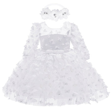 A-Line/Princess Scoop Neck 3/4 Length Sleeves Knee-Length Flower Girl Dress with 3D Butterfly