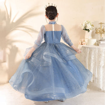 Long Sleeves A-Line/Princess High Neck Girl Party Dress with  Rhinestones Appliques