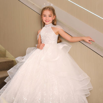 Halter A-Line/Princess Sleeveless Beading Girl Party Dress with Rhinestone Appliques