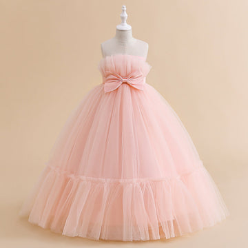A-Line/Princess Sleeveless Floor Length Flower Girl Party Dresses with Bow