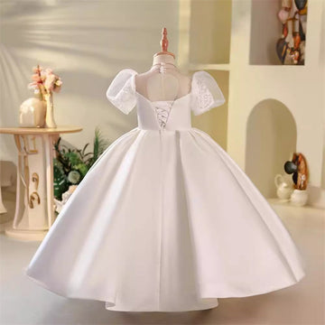 A-Line/Princess Short Sleeves Flower Girl Dresses with Rhinstone Appliques