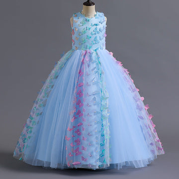 Ball Gown Scoop Neck Sleeveless Floor-Length Flower Girl Dress with 3D Butterfly