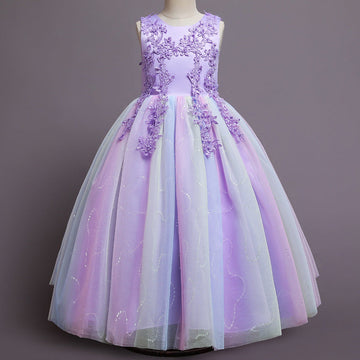 A-Line/Princess Scoop Neck Sleeveless Tulle Flower Girl Dress with Lace Appliques & Ruffles
