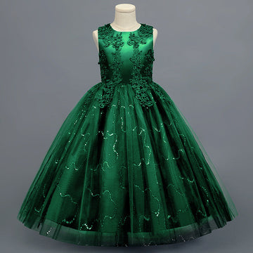 A-Line/Princess Scoop Neck Sleeveless Tulle Flower Girl Dress with Lace Appliques & Ruffles