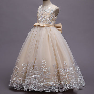 A-Line/Princess Scoop Neck Sleeveless Tulle Flower Girl Dress with Lace Appliques & Bow