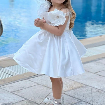 Sweet Ball Gown Off-the-Shoulder Flower Girl Dress with 3D Flower & Beadings