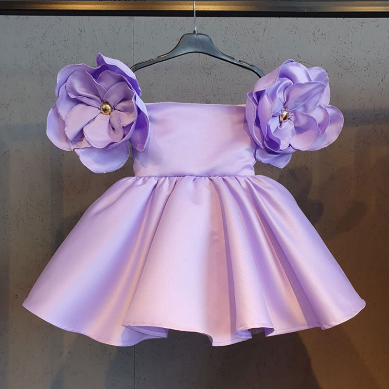Sweet Ball Gown Off-the-Shoulder Flower Girl Dress with 3D Flower & Beadings