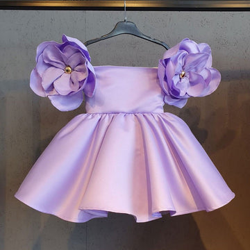 Sweet Ball Gown Off-the-Shoulder Flower Girl Dress with 3D Flower & Beadings