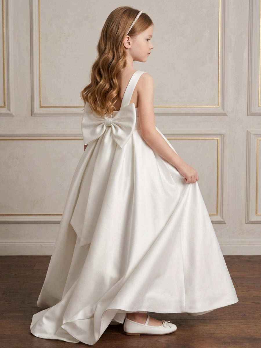 A-Line/Princess Square Collar Flower Girl Dresses with Bow Ankle Length Sleeveless