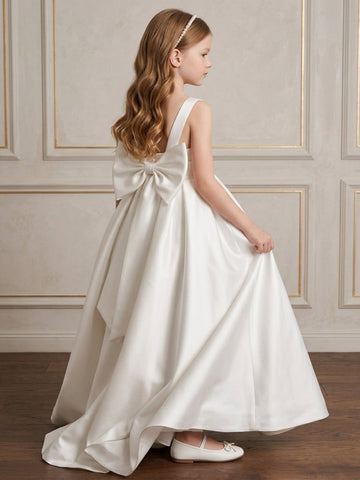 A-Line/Princess Square Collar Flower Girl Dresses with Bow Ankle Length Sleeveless