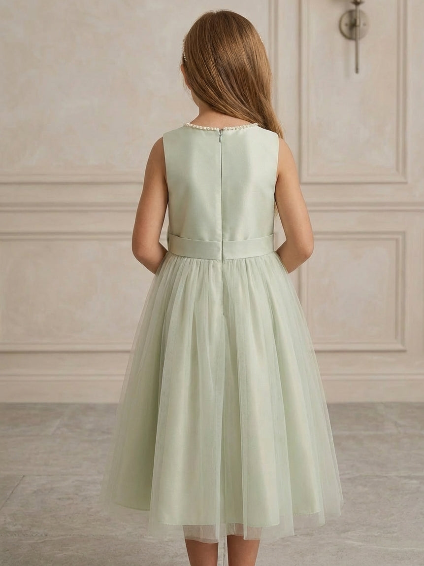 A-Line/Princess Scoop Flower Girl Dresses with Bowknot Tulle Tea Length Sleeveless