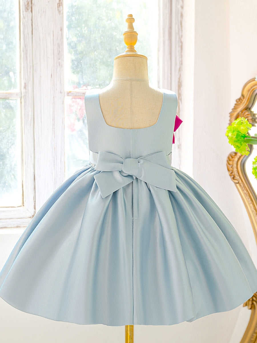 A-Line/Princess Square Collar Satin Flower Girl Dresses With 3D Flowers Knee-Length Sleeveless