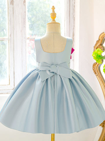 A-Line/Princess Square Collar Satin Flower Girl Dresses With 3D Flowers Knee-Length Sleeveless