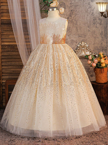 A-Line/Princess Scoop Sequins Flower Girl Dresses Sleeveless Ankle-Length