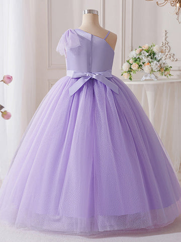 A-Line/Princess One-Shoulder Tulle Flower Girl Dresses Sleeveless Ankle-Length Ruched